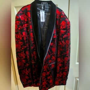 Coofandy Red and Black Floral Blazer